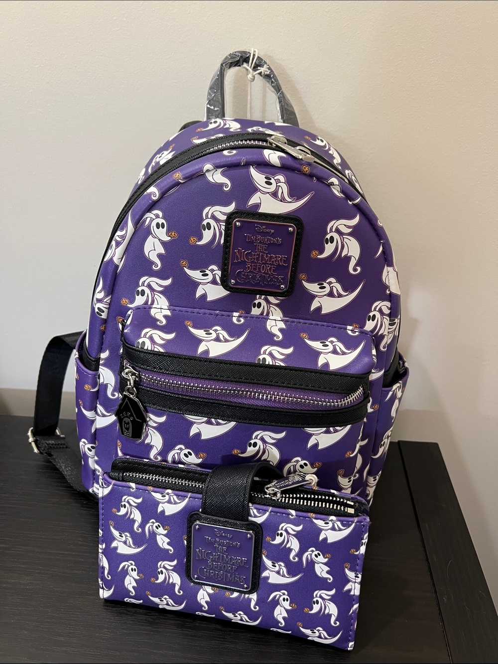 Loungefly Purple 'Zero' Ghost Print Mini Backpack & Wallet Set NBC - Picture 1 of 3
